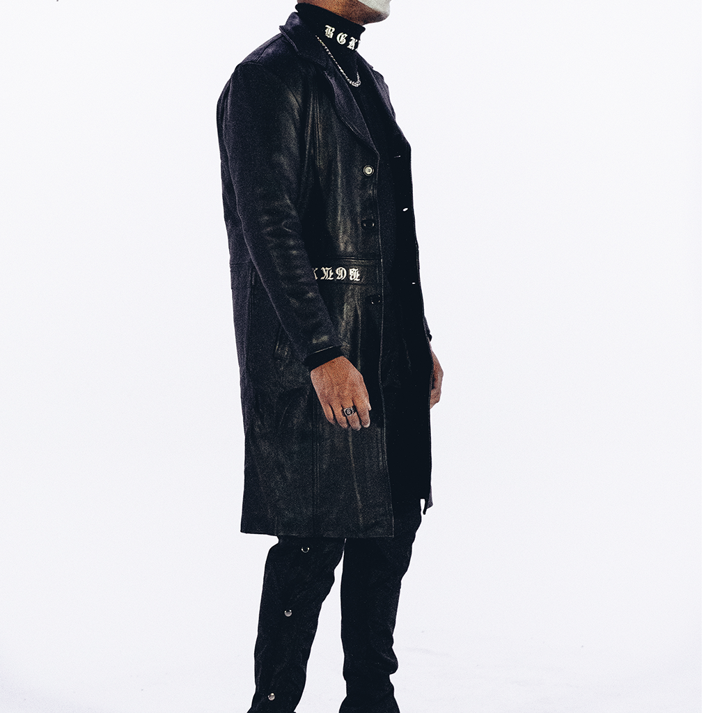 Seven7 Body Chakras Leather Trench Coat Black - BGK Black Label