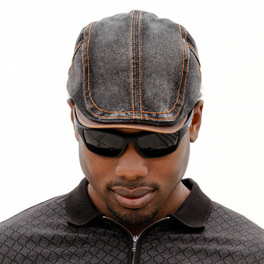 J404 Adjustable Denim Flat Cap - Black