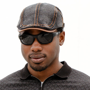 J404 Adjustable Denim Flat Cap - Black