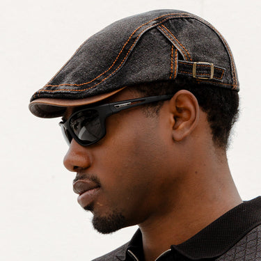 J404 Adjustable Denim Flat Cap - Black