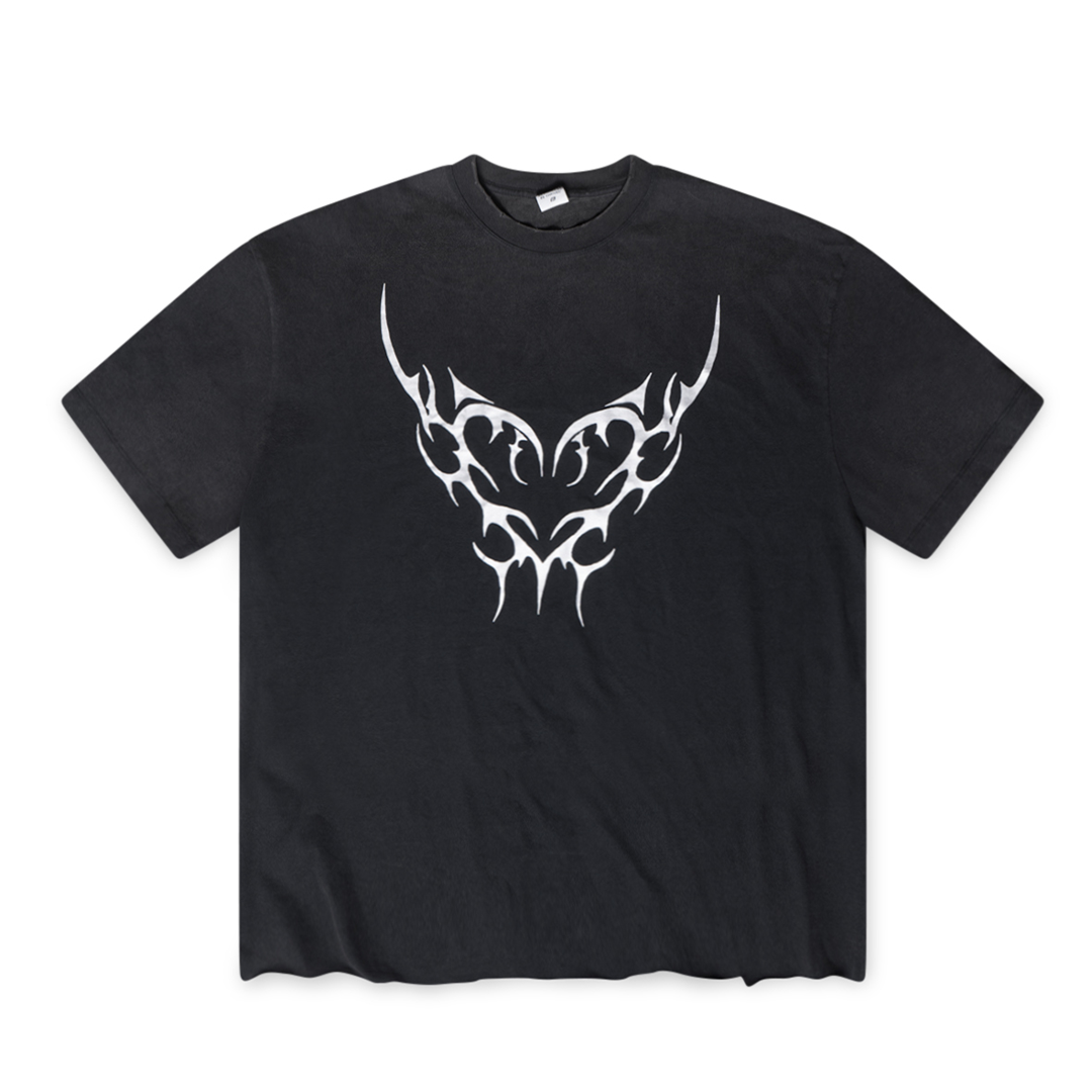 Sidious Iridescent Distressed OverSized Tshirt - Black