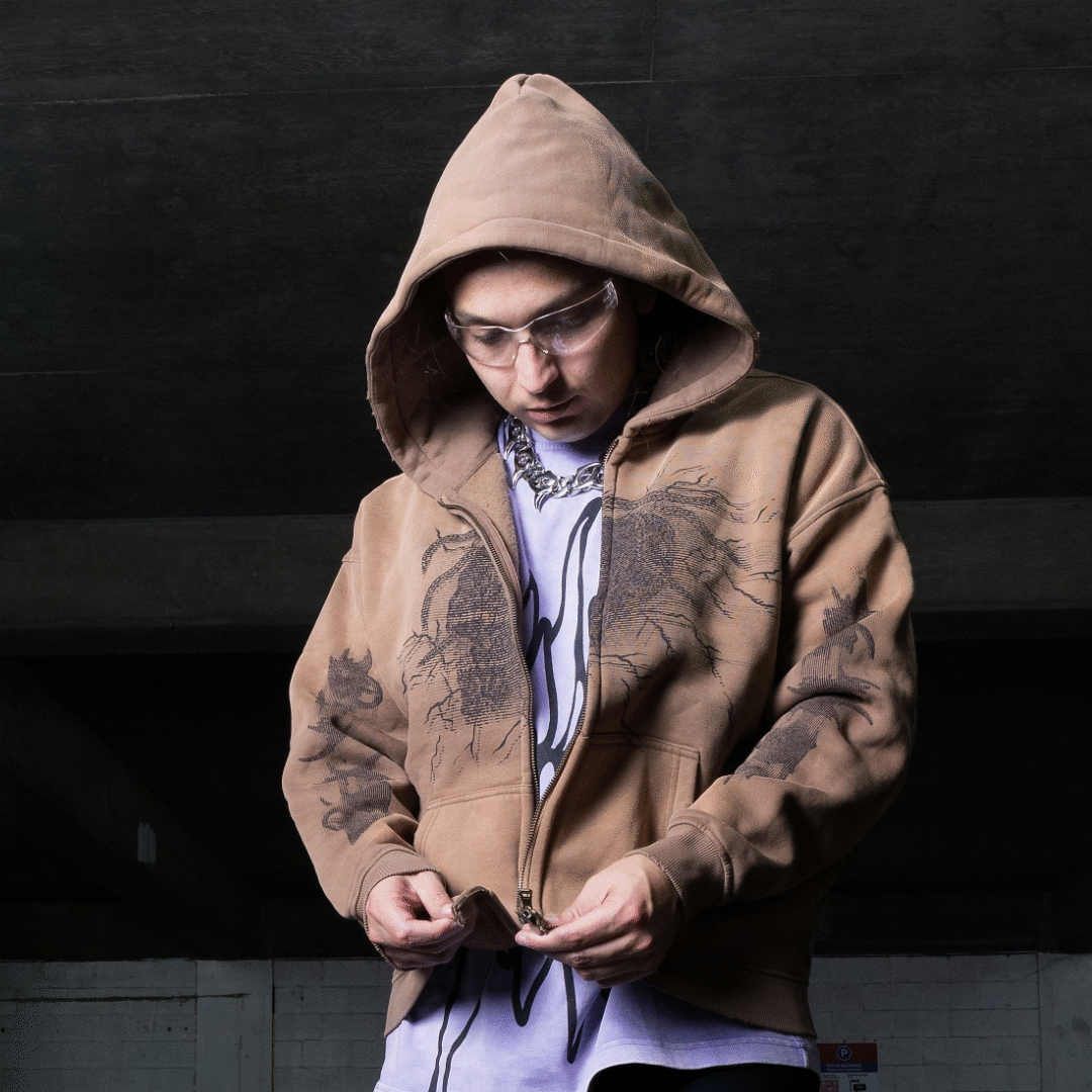 Attní Acid Wash Hoodie Brown