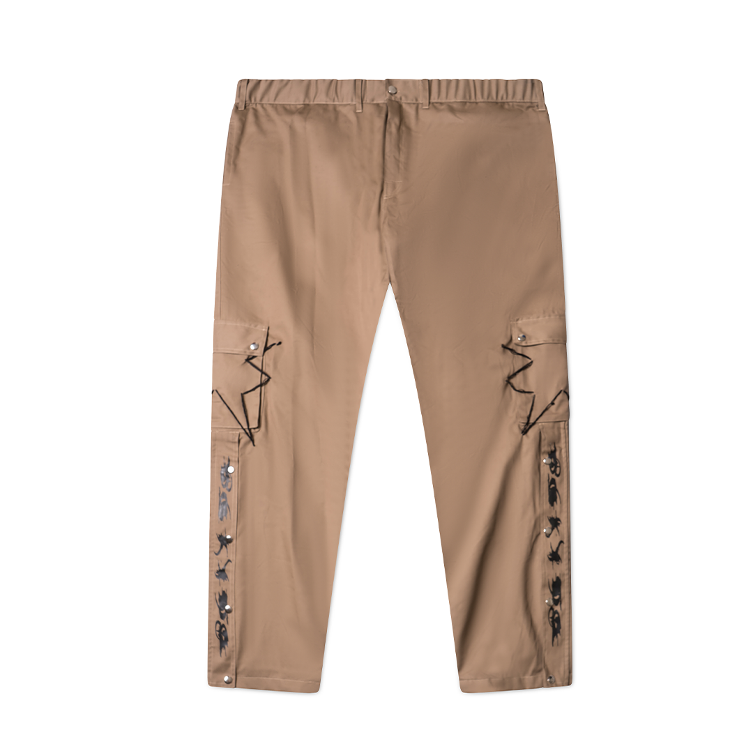 Stitches Cargo Pants Loose Fit - Khaki