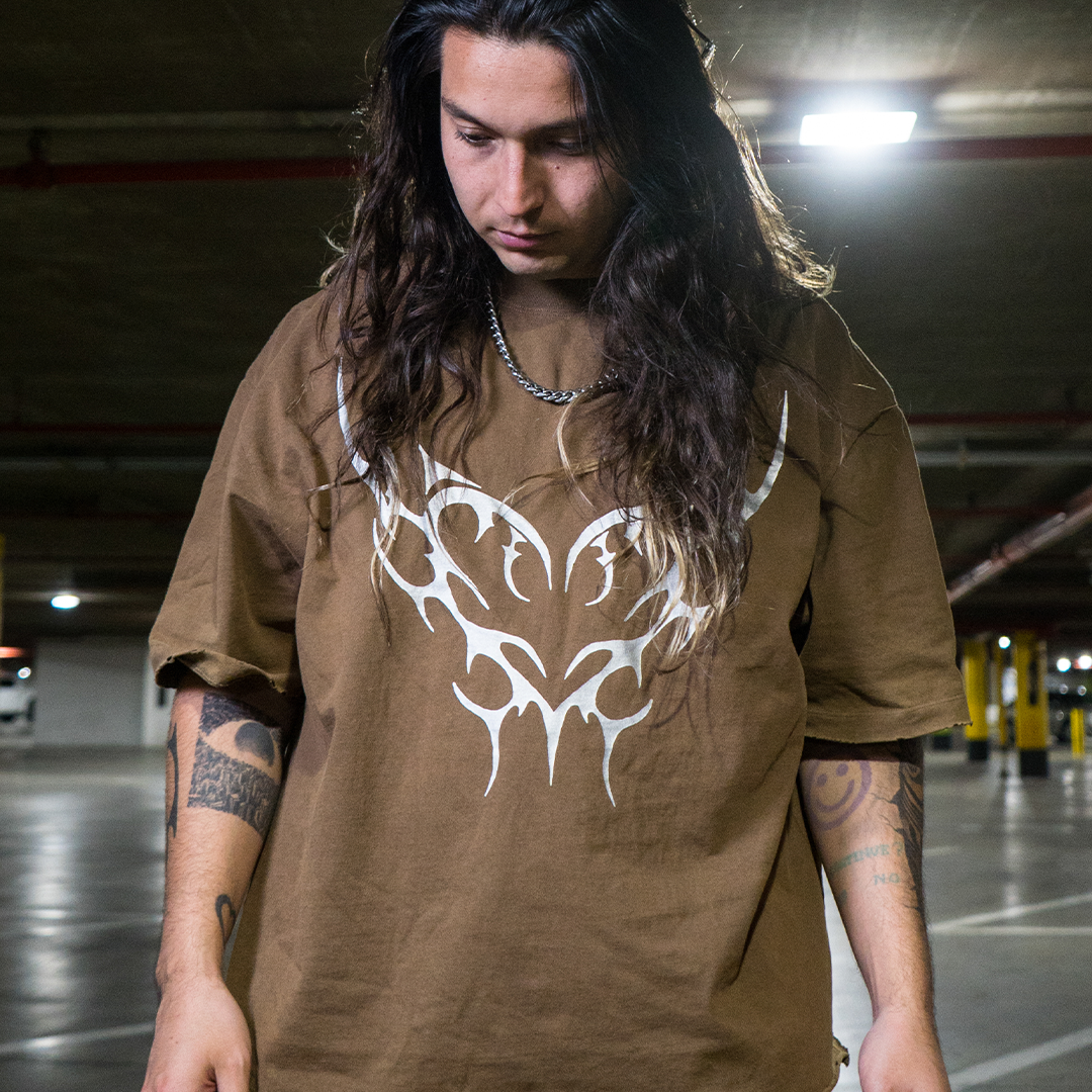 Sidious Iridescent Distressed OverSized Tshirt - Brown