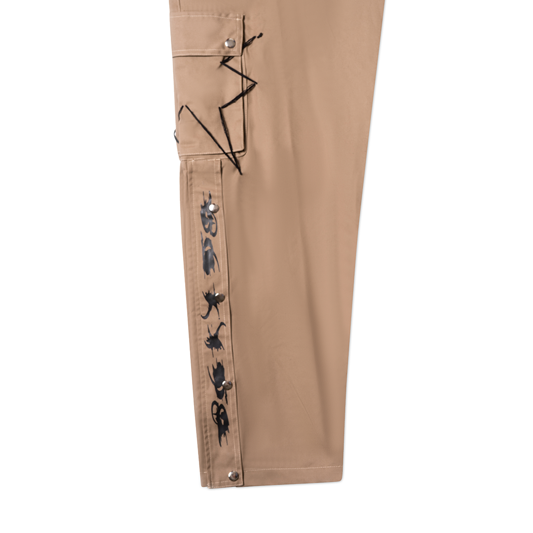 Stitches Cargo Pants Loose Fit - Khaki