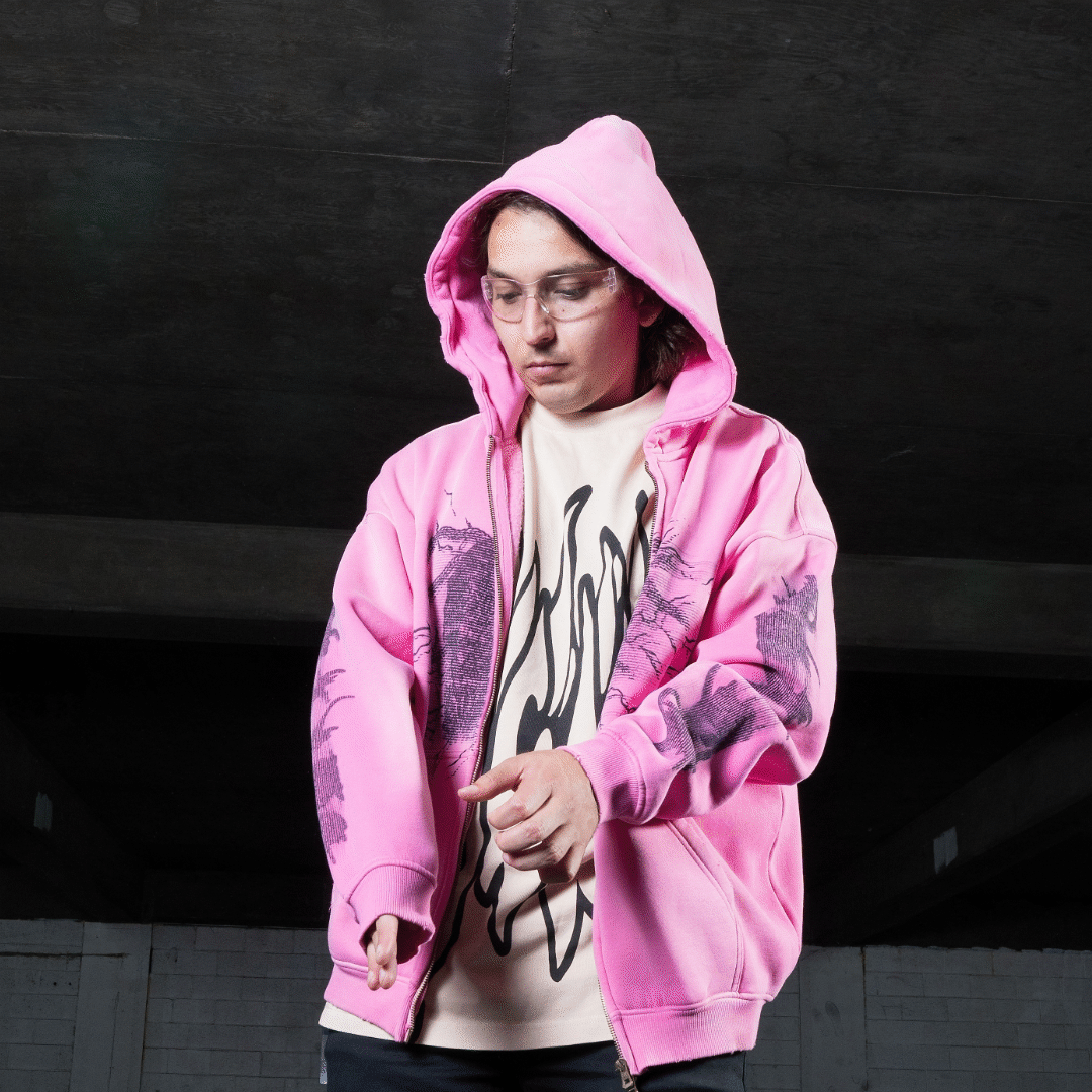 Attní Acid Wash Hoodie Pink