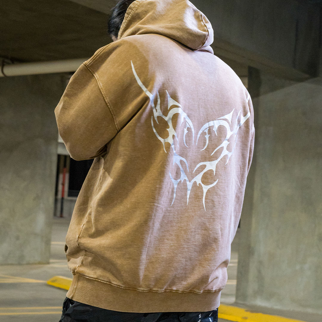 Sidious Iridescent Acid Wash Oversized Hoodie - Nude