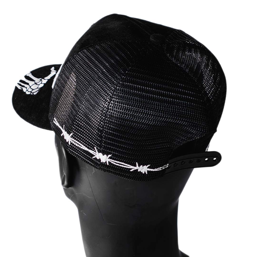 Trucker Hat Black Suede - M.S.W. V.2 Skeleton Hands