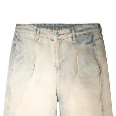 Light Beige Pleated Wide Leg Jeans