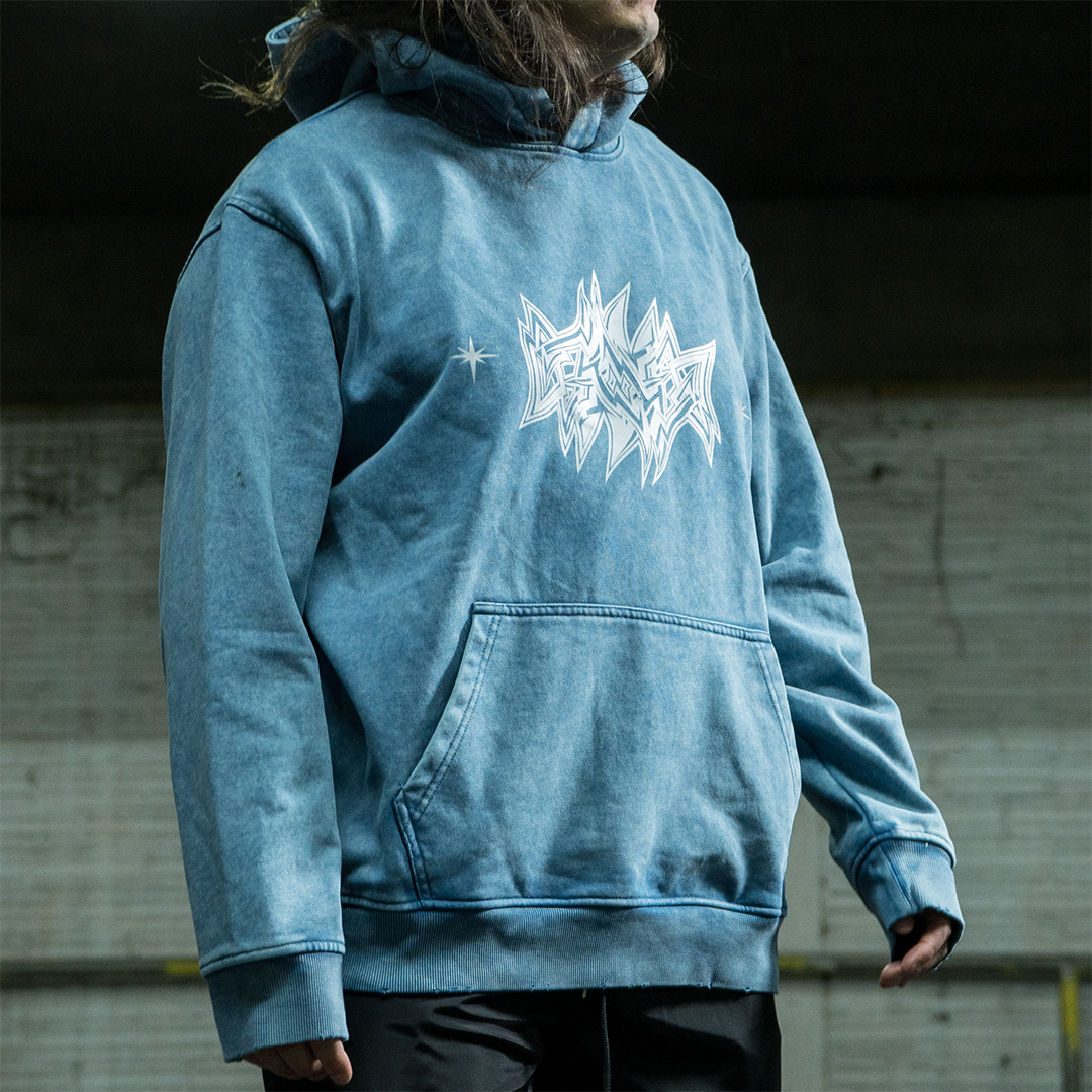 Universe 7 Oversized Heavy Weight Acid Wash Hoodie - Blue