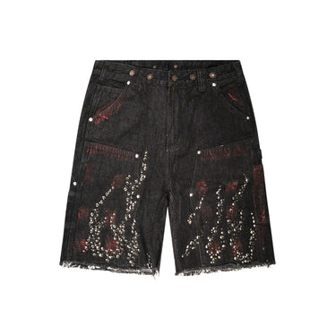 Inferno Noir Studded Denim Shorts - Black