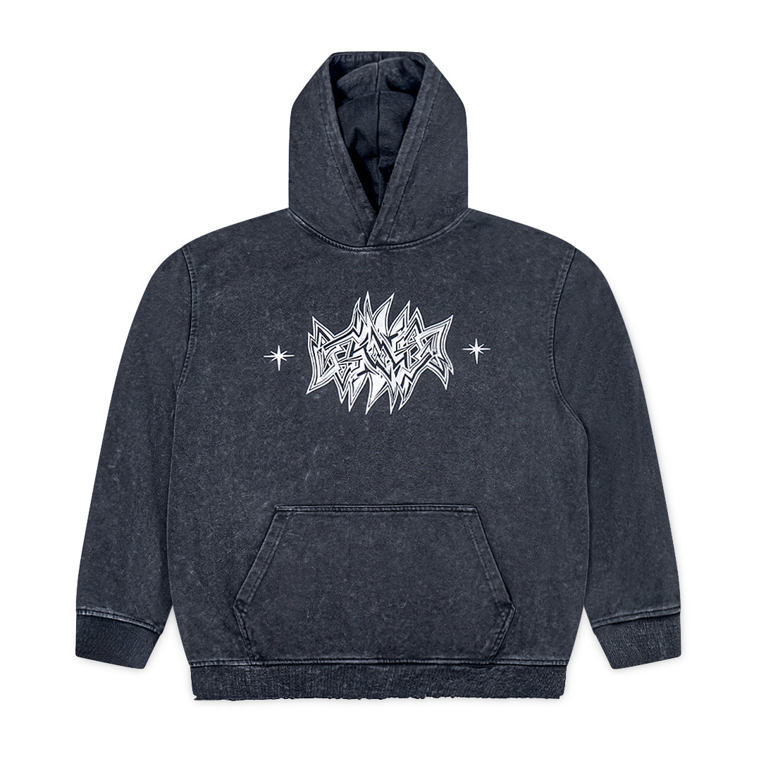 Universe 7 Oversized Heavy Weight Acid Wash Hoodie - Black