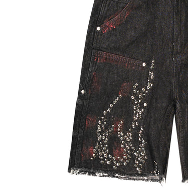 Inferno Noir Studded Denim Shorts - Black