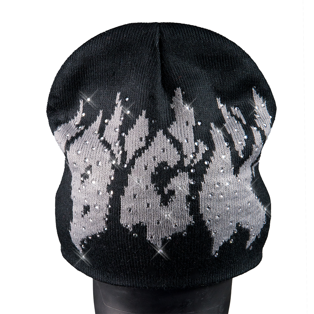 X Fein Rhinestone Beanie Hat - Black