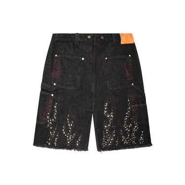 Inferno Noir Studded Denim Shorts - Black