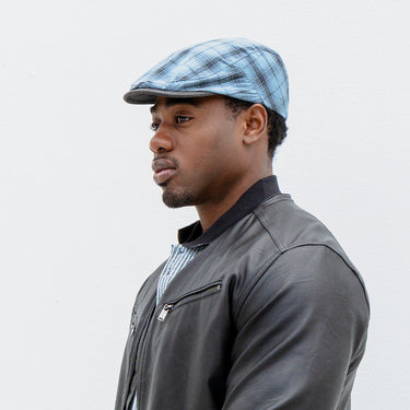Nova Adjustable Plaid Flat Cap - Blue
