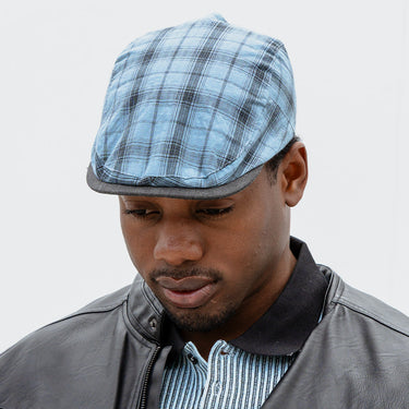 Nova Adjustable Plaid Flat Cap - Blue