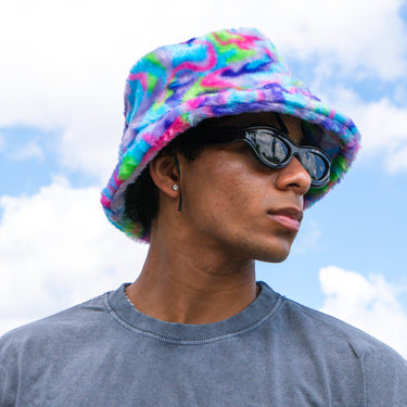 Nion Fur Bucket Hat - Blue Splash