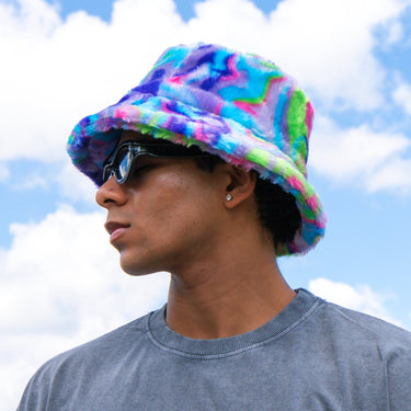 Nion Fur Bucket Hat - Blue Splash