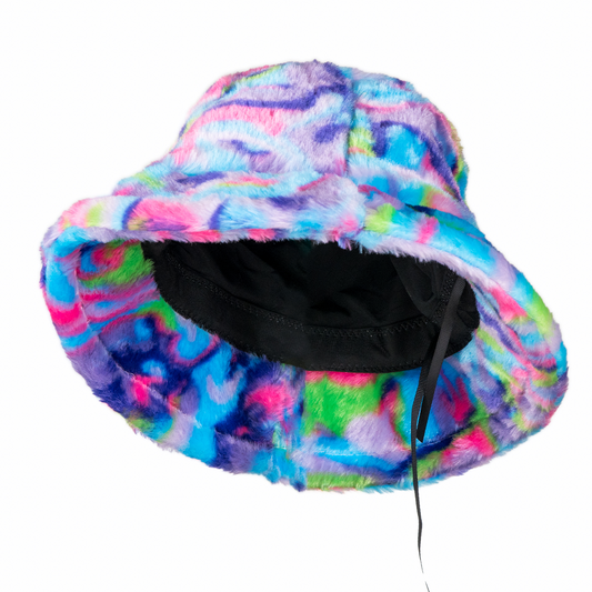 Fuzzy Wuzzy Adjustable Fur Bucket Hat - Blue Splash