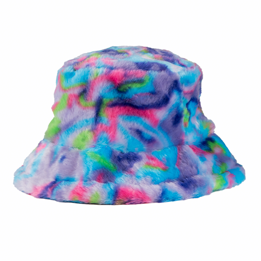 Fuzzy Wuzzy Adjustable Fur Bucket Hat - Blue Splash