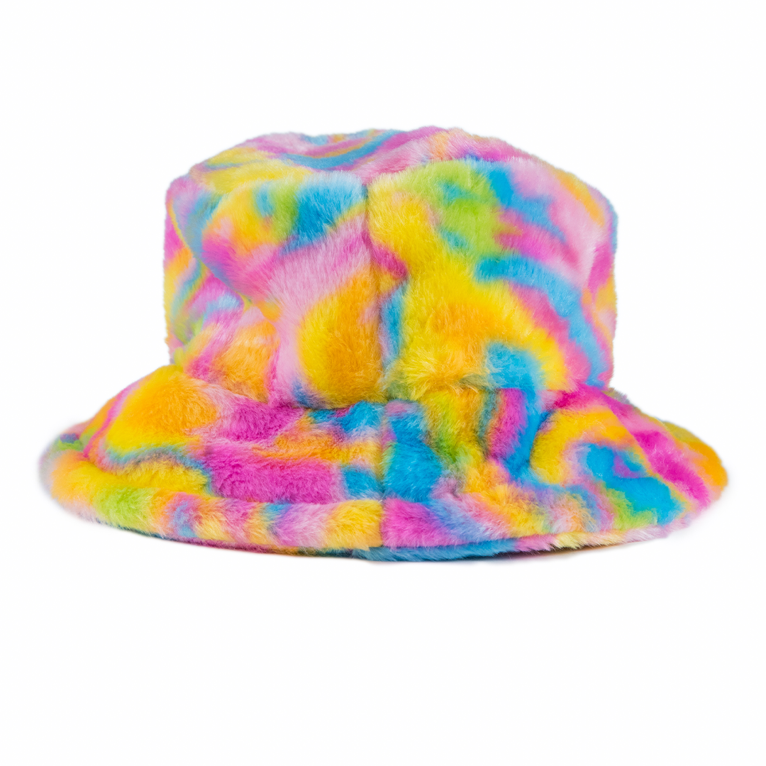 Fuzzy Wuzzy Adjustable Fur Bucket Hat - Yellow Splash