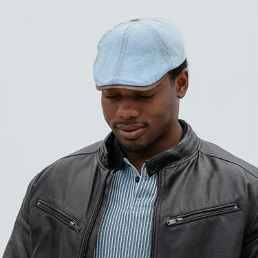 Bey Ond Adjustable Denim Newsboy Cap - Light Blue