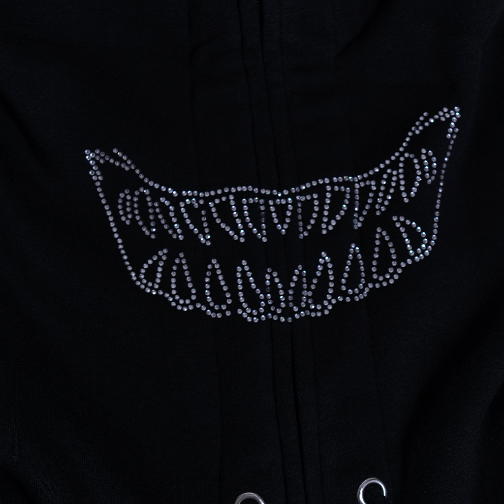 Ghostly Ryujin Full Zip Up Rhinestone Hoodie Black