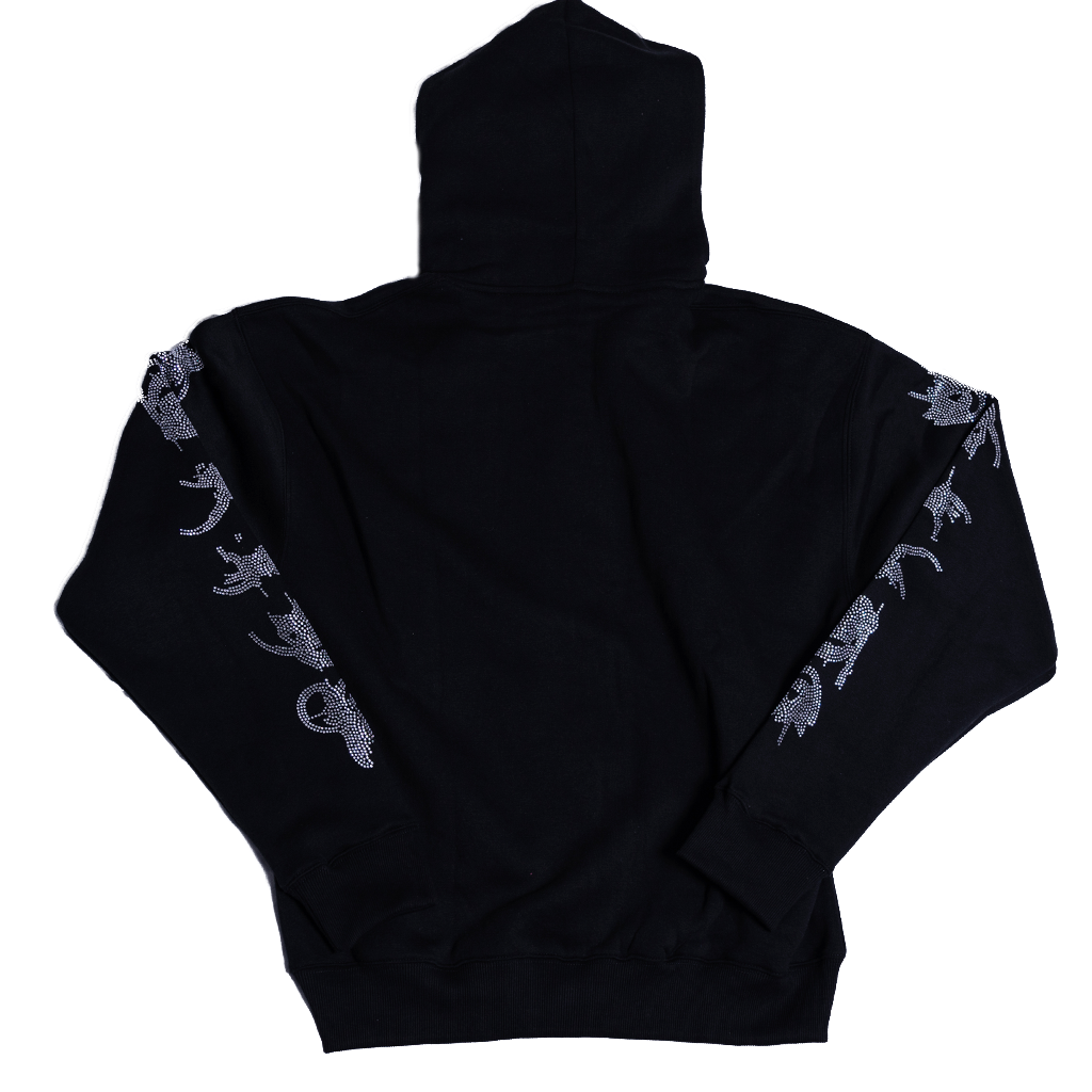 Ghostly Ryujin Full Zip Up Rhinestone Hoodie Black