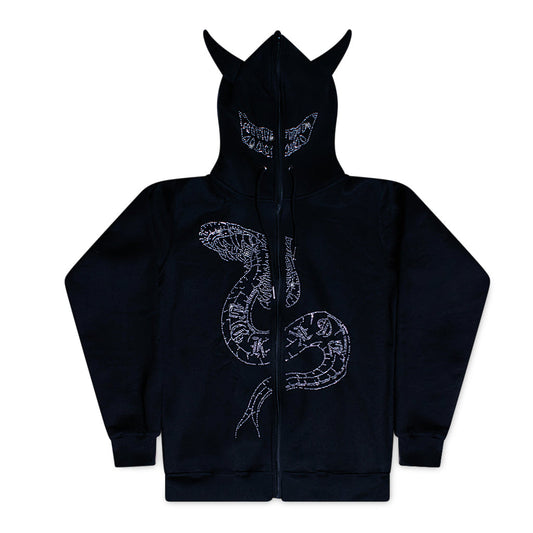 Mixed Breed Rhinestone Horn Hoodie Black