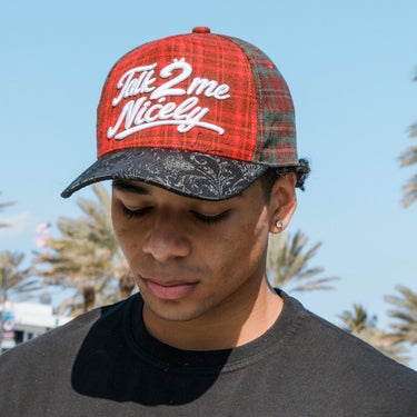 Talk 2 Me Nicely - Snapback Hat - Red Plaid